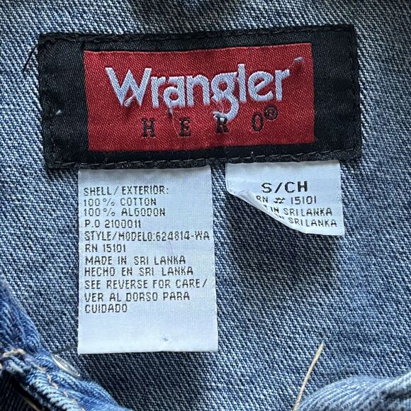 Vtg Wrangler Hero Blue Small Denim Button Up Trucker Jean Jacket Mens 624814-WA - Picture 4 of 5